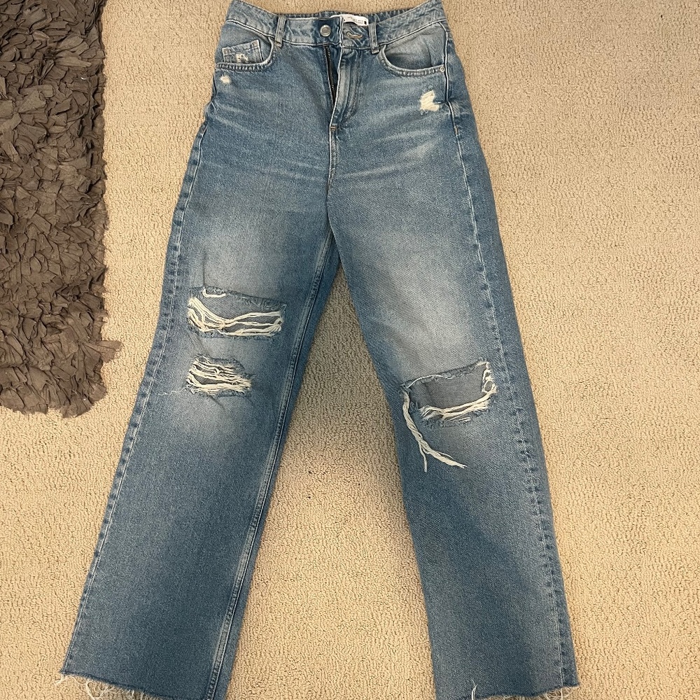 Zara wide leg distressed jeans